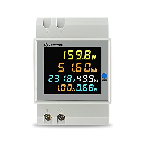 Contatore di Energia Monofase AC40-300V 100A, KETOTEK Contatore Elettrico DIN, Contatore di Corrente Alternata, Digitale Amperometro Voltmetro Misuratore di Elettricità 1 Fase, Certificato CE