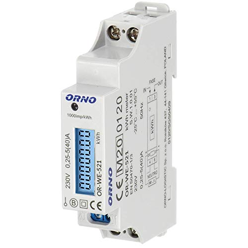 Orno WE-521 LCD Contatore Energia Elettrica 1 Fase Display Consumo Energetico con Certificato MID e uscita ad impulsi (retroilluminato)