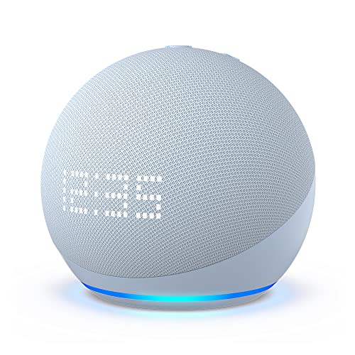 Echo Dot (5ª generazione, modello 2022) con orologio | Altoparlante Bluetooth intelligente con orologio e integrazione Alexa | Azzurro tenue