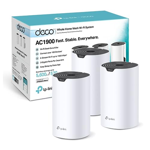 TP-Link Deco S1900(3-pack) Router WiFi Mesh AC1900Mbps, 3 Porte Ethernet Gigabit, Modalità Router e Access Point, Parental Control, 3 Pezzi con Copertura fino a 520㎡, Compatibile con Amazon Alexa