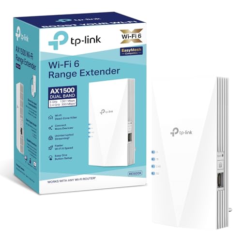 TP-Link Ripetitore WiFi 6 RE500X, Amplificatore Dual Band AX1500Mbps, Extender WiFi Potente, Access Point, 1 Porta Gigabit Ethernet, Compatibile con Tutti i Box Internet