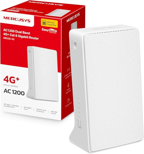 Mercusys TP-Link MB230-4G Router 4G+ Cat6 LTE, Wireless AC1200Mbps Dual-Band, WiFi Router with Sim, LAN/WAN Port, 4G Sim Modem, Without Configuration, External Antenna Ports