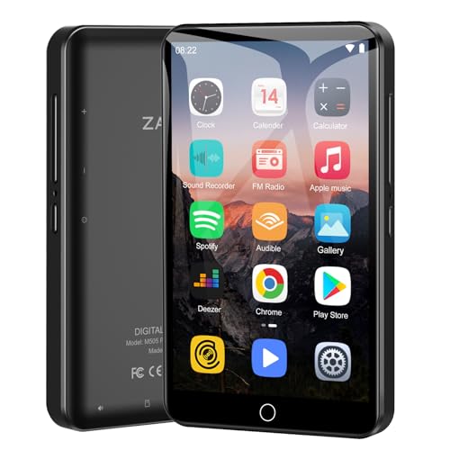 Lettore MP3 da 80 GB con WiFi e Bluetooth, schermo touchscreen da 4 zoll, lettore musicale per bambini, lettore MP4 Android con Spotify, Audible, Amazon Music, Deezer, Play Store (nero)