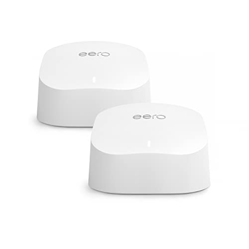 Router wi-fi mesh Amazon eero 6 | Ethernet 900 Mbps | Fino a 280 m² | Connessione di oltre 75 dispositivi | Confezione da 2 | Modello 2021