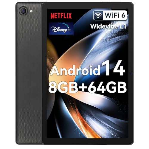 Whitedeer Tablet 10 pollici Android 14 Octa-Core, Face ID, OTG, 8GB+64GB+1TB Espansione, 1280 * 800 IPS, Split-Screen, WiFi 6, BT5.3, Doppia Fotocamera 5MP+8MP, 5000mAh, Widevine L1 (Nero)
