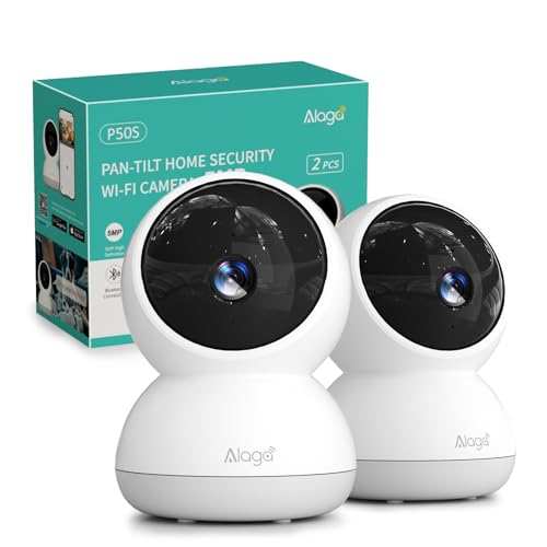 Alaga Telecamera Wi-Fi Interno 3K, Videocamera Sorveglianza, 5GHz/2.4GHz, AI Rilevamento del Movimento, Visione Notturna, Audio Bidirezionale, Compatibile con Alexa e Google Home, 2PACK