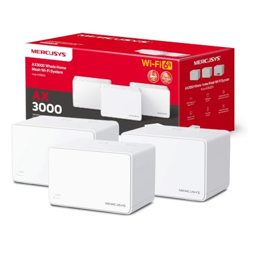 Mercusys TP-Link Halo H3000X(3-pack) WiFi 6 Mesh AX3000Mbps, 3 Porte Ethernet Gigabit, Controllo Parental, Collega Fino a 150 Dispositivi, Router e Ripetitore, 3 Pezzi con Copertura Fino a 650 ㎡