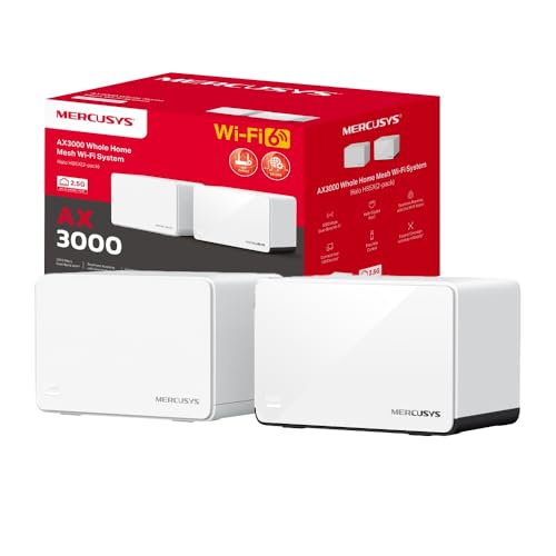 Mercusys TP-Link Halo H85X Mesh Wi-Fi 6 AX3000Mbps Dual-Band, 2.5G Porta WAN/LAN, 2 Porte WAN/LAN Gigabit, Coperti fino a 460m2, MU-MIMO, WPA3, Controllo da APP, 2pz