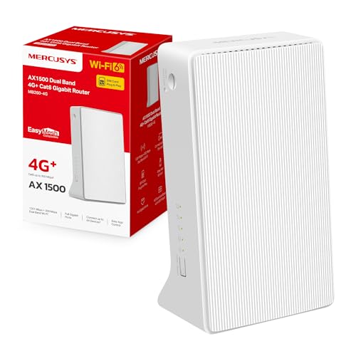 Mercusys TP-Link MB260-4G Router WiFi con Sim, 4G+Cat6 AX1500Mbps, Porta Gigabit LAN/WAN + Porta Gigabit LAN, WAN Connection Backup, WPA3, APP Controllo, Plug&Play