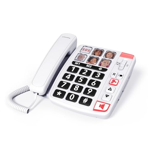 SWISSVOICE - Xtra 1110 - Telefono fisso con filo - Tasti grandi - 6 tasti di memoria con foto - Suonerie extra forti - Indicatore luminoso - Audio Boost - Compatibile con apparecchi acustici - Bianco