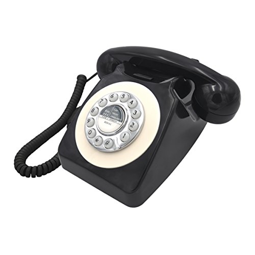 Benross 44520 - Telefono classico stile retrò, stile vintage, suoneria classica, composizione a pulsante, funzione di riproduzione, facile installazione, nero