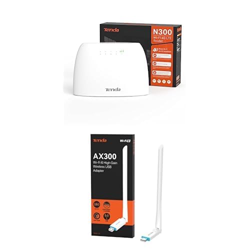 Bundle of Tenda 4G03 Router 4G LTE Cat4 Wireless N300Mbps, Router WiFi con SIM+ Tenda U2 V5.0 WiFi 6 USB AX300, 2.4G/286Mbps, Antenna Wi-Fi Usb per PC