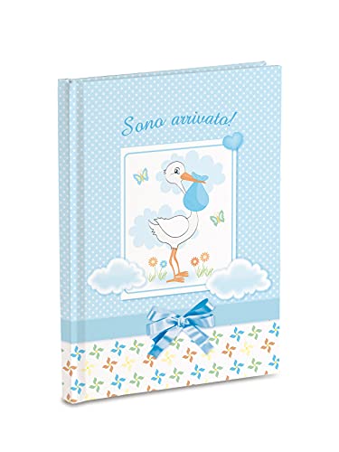 Diario ricordi del Neonato 17 x 24 cm, Cicogna Sono Arrivato Celeste