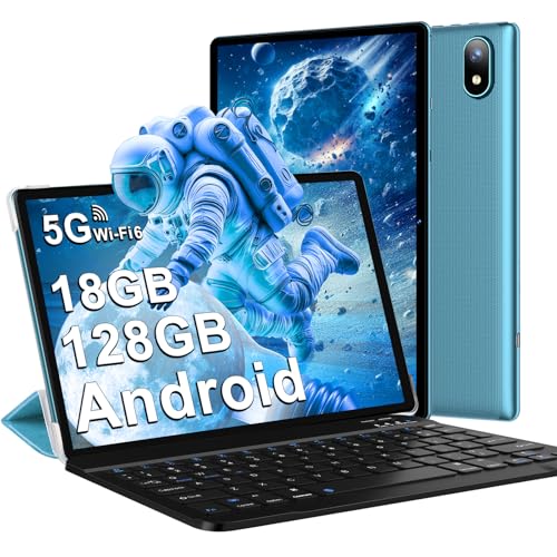 DMOAO Tablet 10 Pollici Android 14 con 18 GB RAM + 128 GB ROM(TF 1TB), FHD Tablet con 5G Wi-Fi 6, Widevine L1, Octa-Core, USB-C, BT 5.0, 6000 mAh, Tastiera + Mouse + Custodia, Blu
