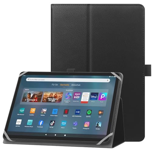 HoYiXi Custodia universale per 9-10.1 pollici Tablet Compatibile Fire HD 10 e Fire HD 10 Plus con Supporto e Cover per Cinturino da Polso per 9"-10.1" Samsung Lenovo Huawei Android Tablet - Nero