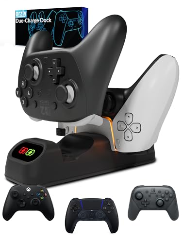 Orzly supporto caricabatterie controller per Google Stadia funziona come dock per tutti i controller di tipo C - Jet Black Edition