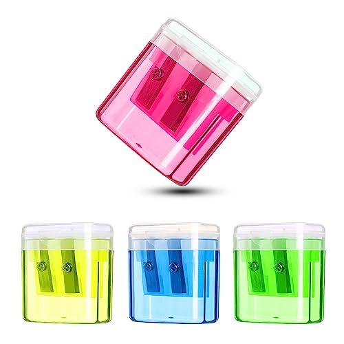 Redamancy Temperamatite, 4 Colori Doppi Fori Temperino Temperini con Contenitore, Temperino con Serbatoio per Diversi Tipi di Matite Studenti Scuola Ufficio Viaggi, Blu,Giallo,Rosa,Verde