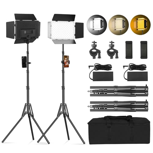 Soonpho 2-Pack LED Photo Video Light Set Pannello Barn Door 2800-6500K Dimmerabile 20W Luce Fotografia Studio Video Illuminazione con 1,6 m Treppiede e supporto per Telefono Cellulare per YouTube