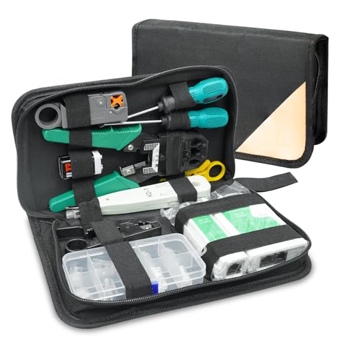 Strumenti Kit di Rete Professionali,ELEUTH Pinza Crimpatrice rj45, Manutenzione del Computer Kit LAN Tester del Cavo 12 in 1 Strumenti di Riparazione