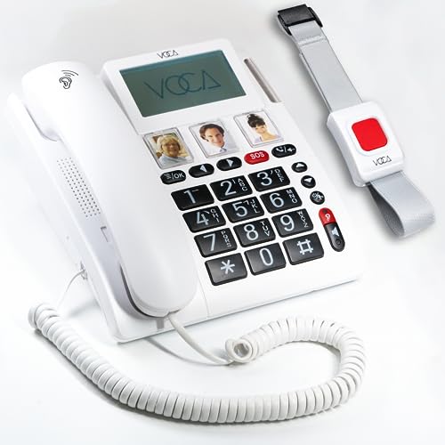 VOCA CP140 - Telefono fisso amplificato con grandi pulsanti e display chiamante per anziani, 4G, Braccialetto SOS