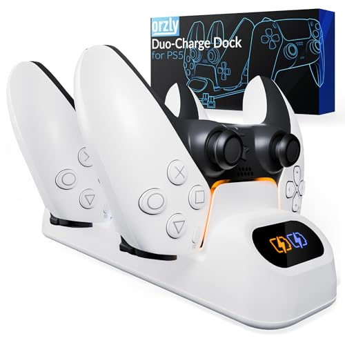 Orzly Duocharger per PS5- Caricatore Controller Compatibile con: Playstation 5, XBOX serie X | S Stadia e Nintendo Switch - USB-C Base Di Ricarica - Edizione Pearl White [Bianca]