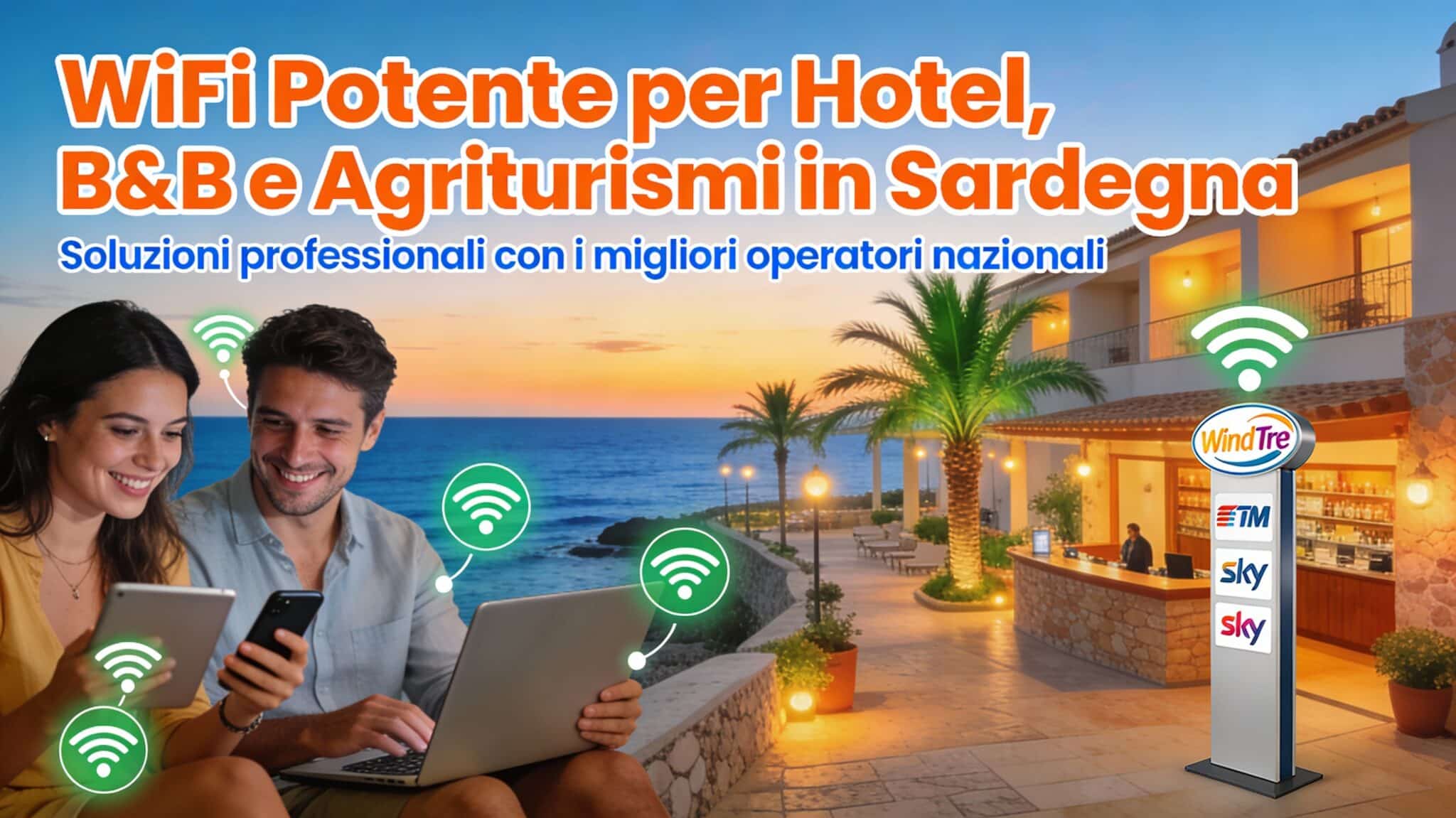 WiFi potente per Hotel, B&B e Agriturismi in Sardegna – Soluzioni professionali con WindTre, TIM e Sky Business